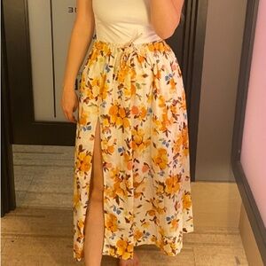 Abercrombie Maxi Linen-Blend Skirt | Floral | Size M